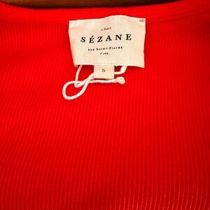 Sezane, Cherry Red & Ribbed Short Sleeve T-shirt